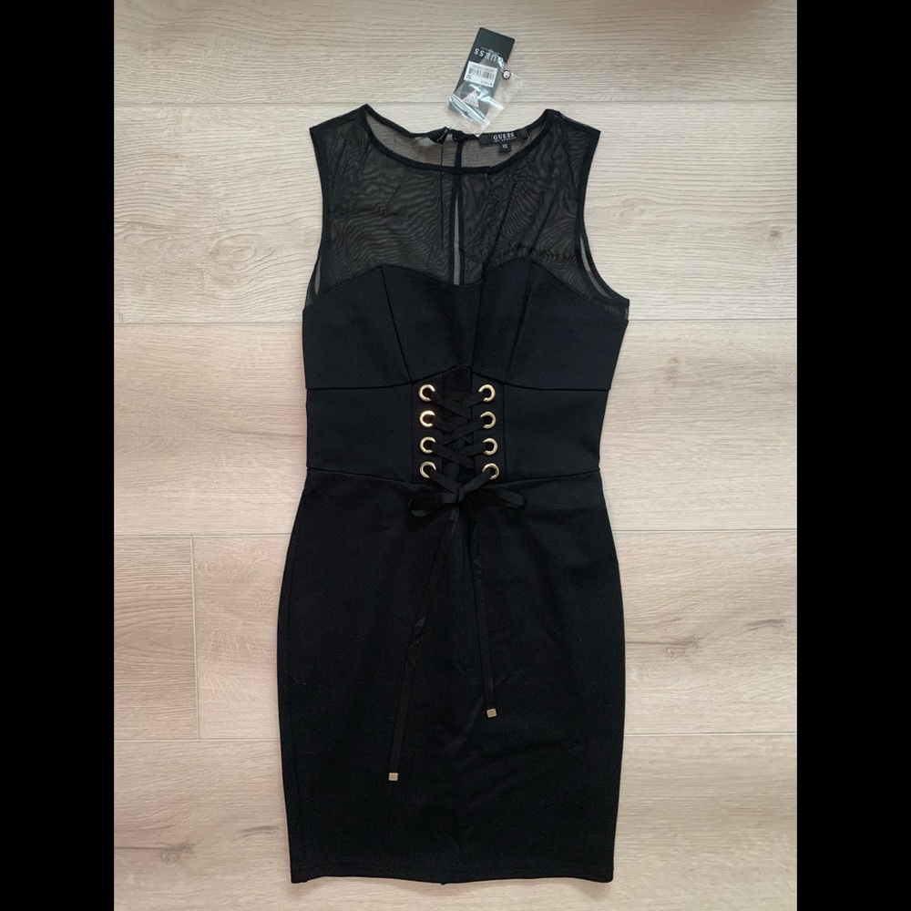 Guess Black Mesh/Lace up Dress NWT